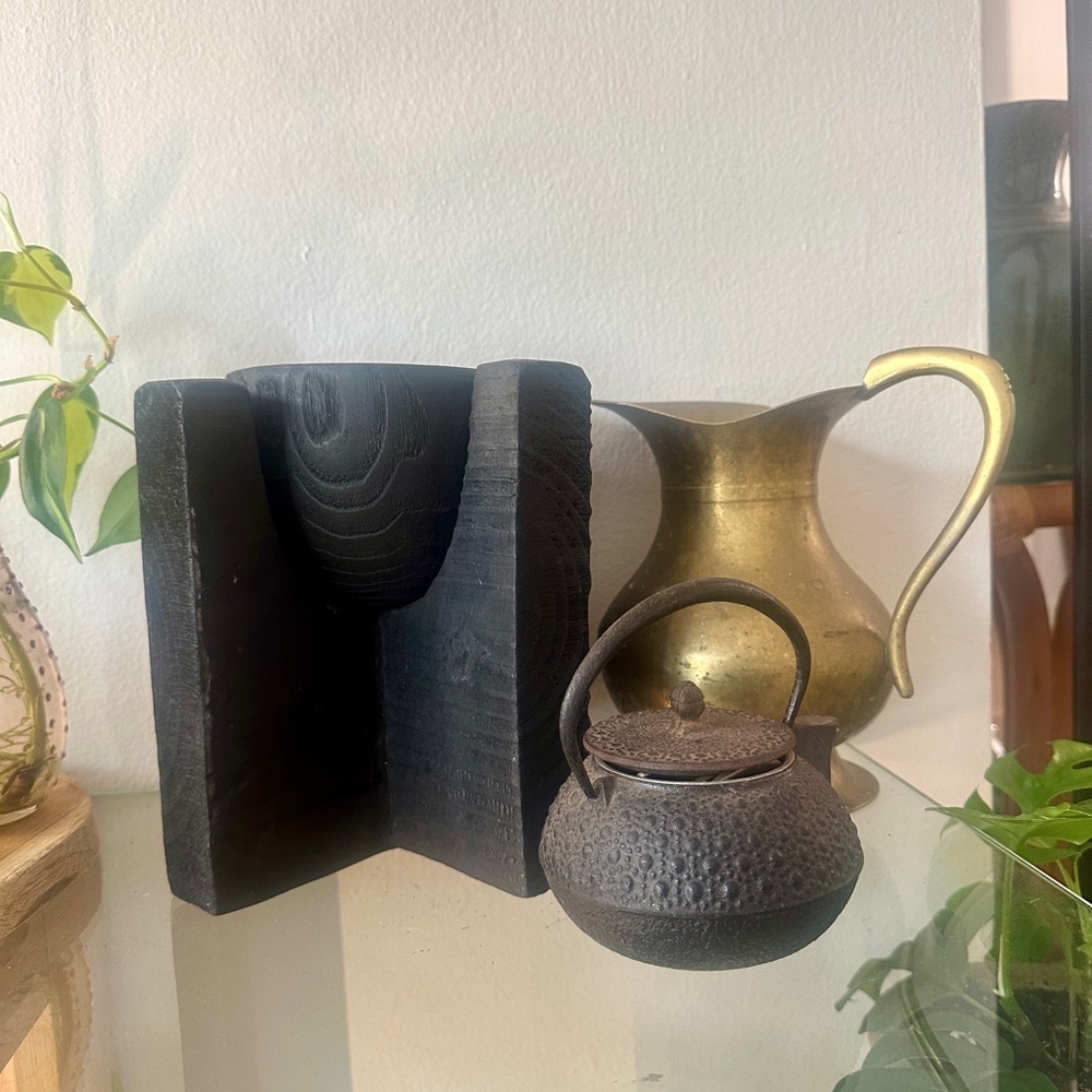 Carbonized Wood Plant Bowl w/ Stand - read description and look at all pics